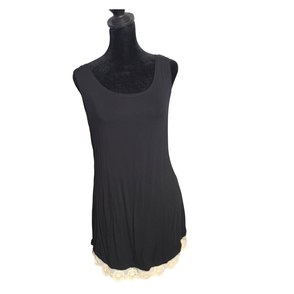 LOGO Layers by Lori Goldstein Black Lace Trim Tank Top Size S Petite Layering